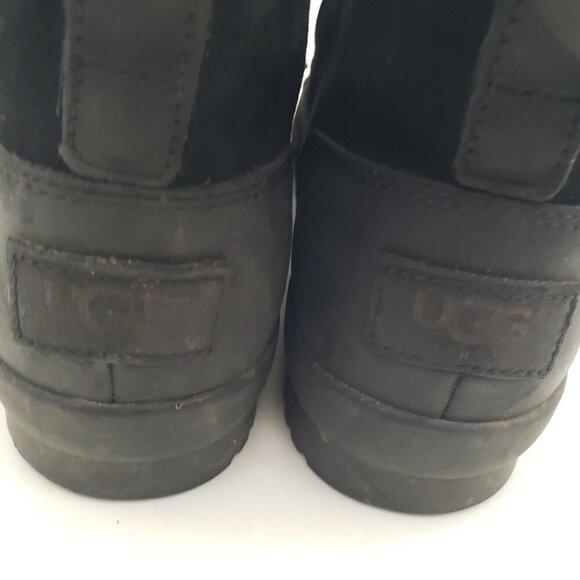 UGG Heather Black Leather Sheep Wool Waterproof Duck Boots Womens 7.5 - Picture 7 of 12